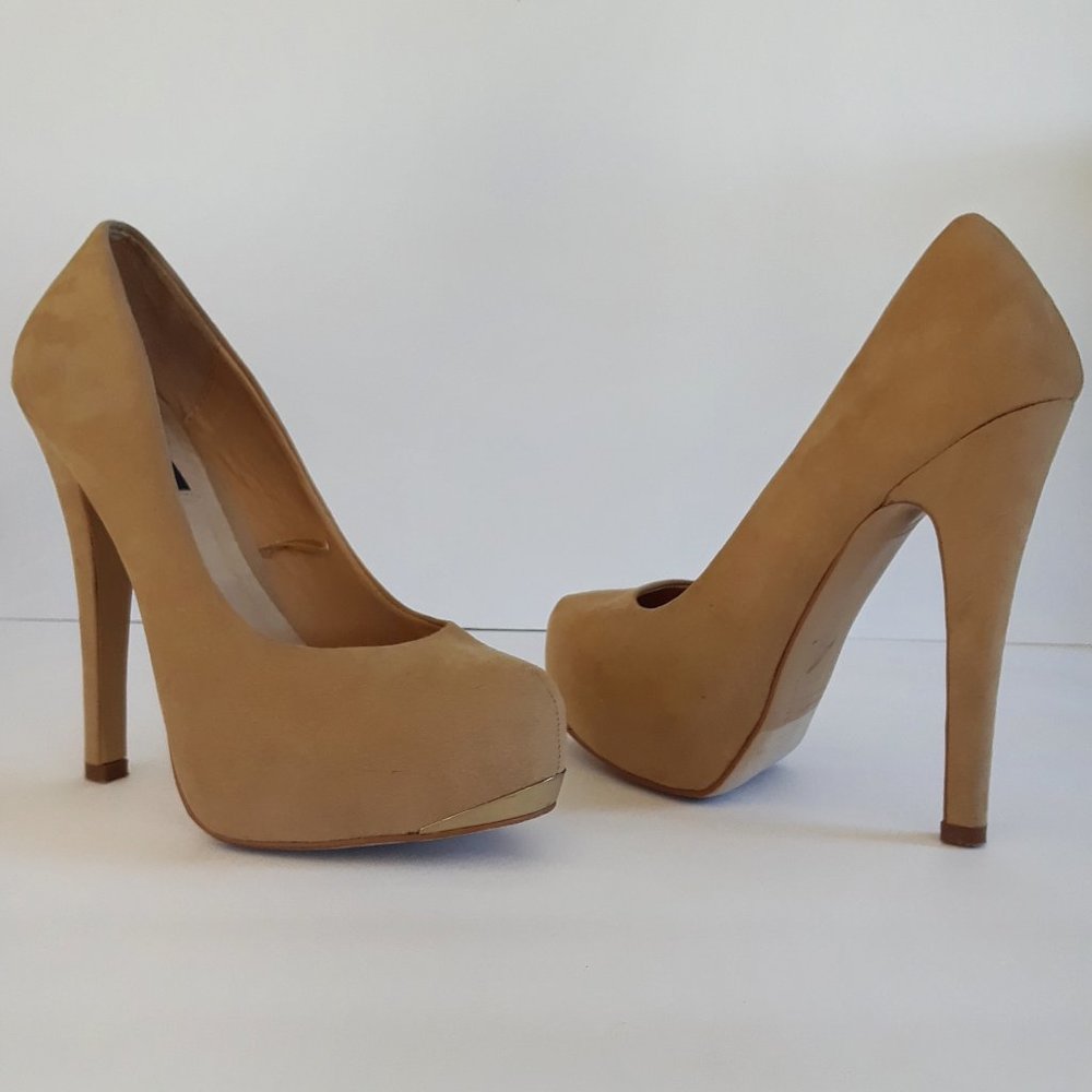 Forever21 Tan Faux Suede Platform High Heel Pumps